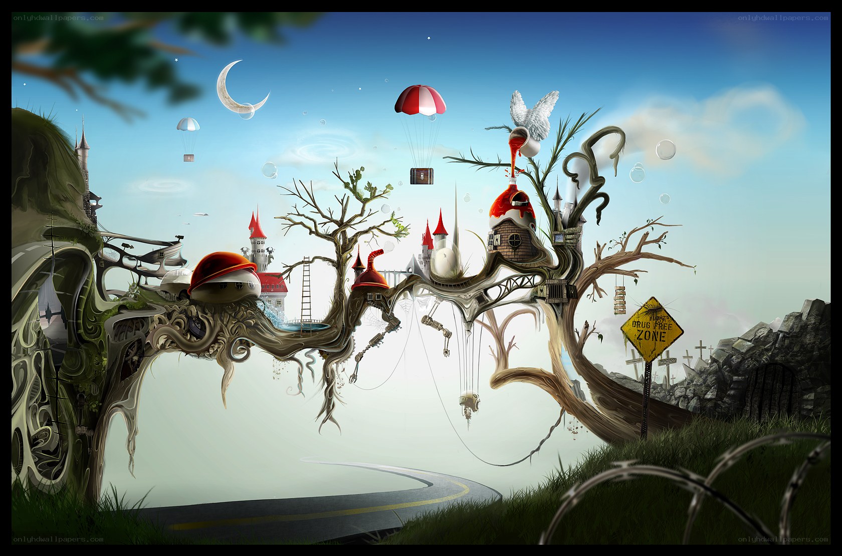 surreal floating island landscape