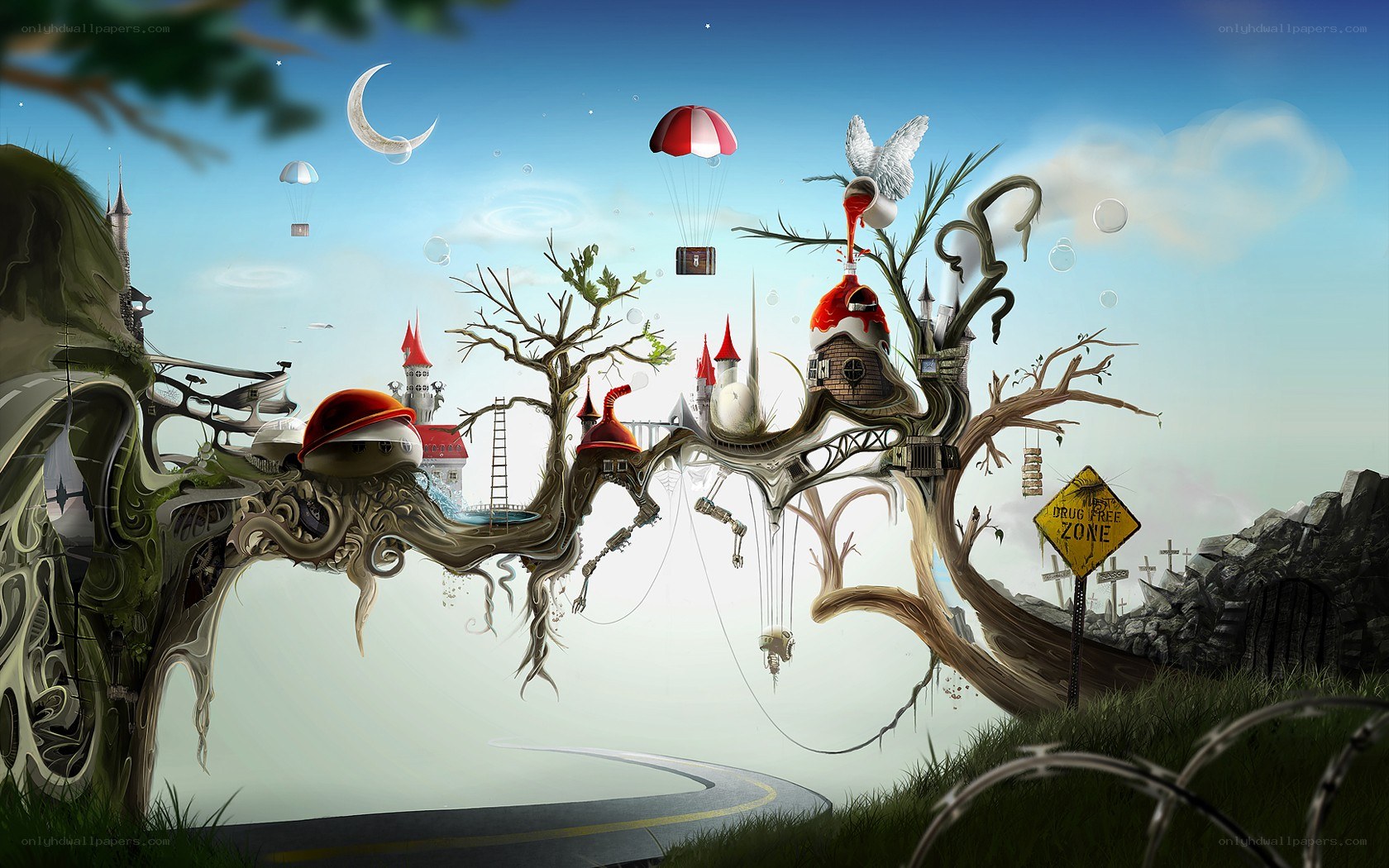 surreal floating island landscape