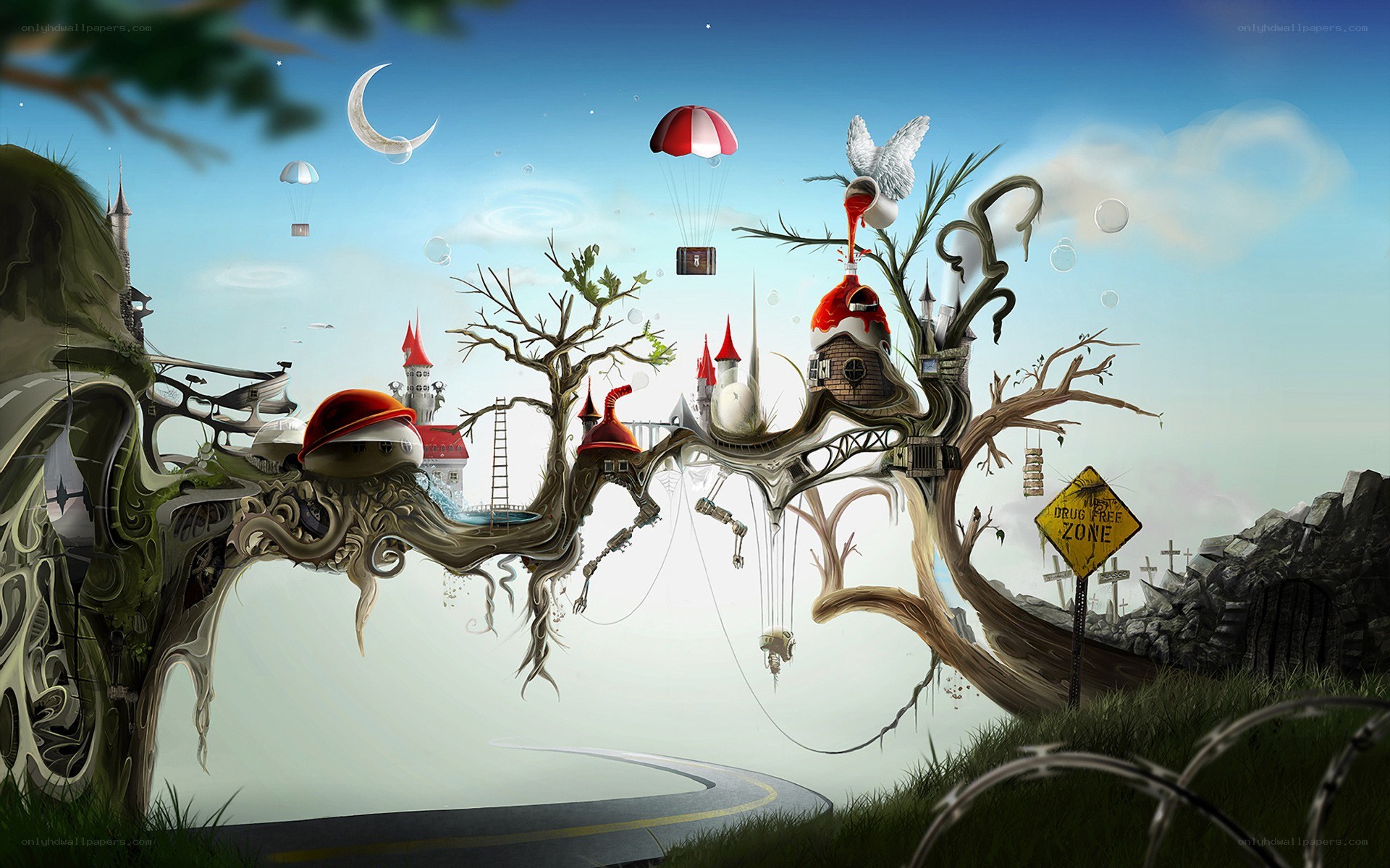 surreal floating island landscape