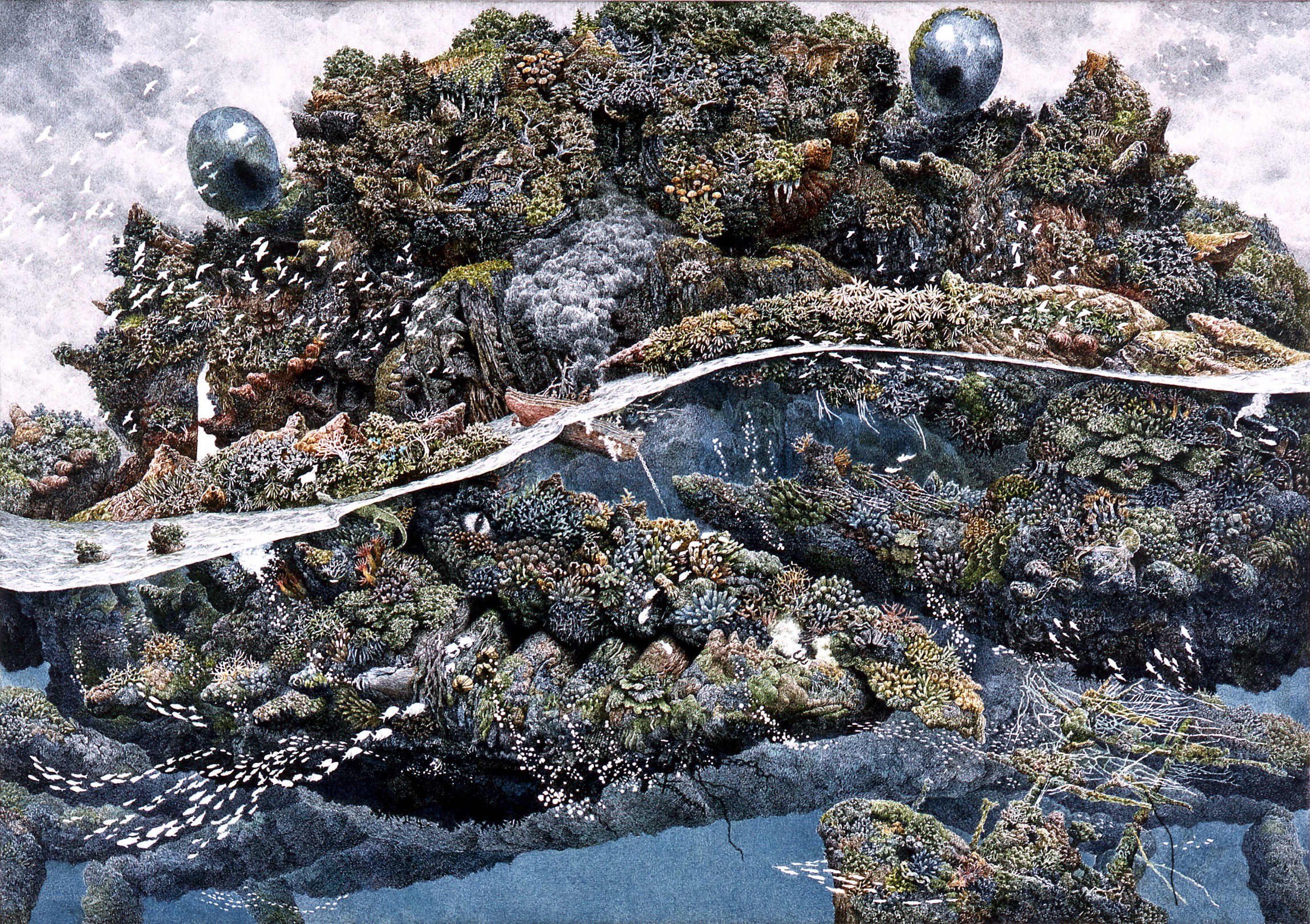 Surreal floating island landscape