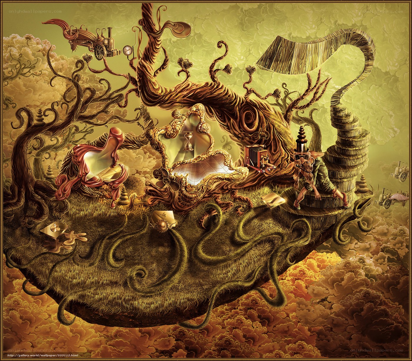 surreal floating island landscape