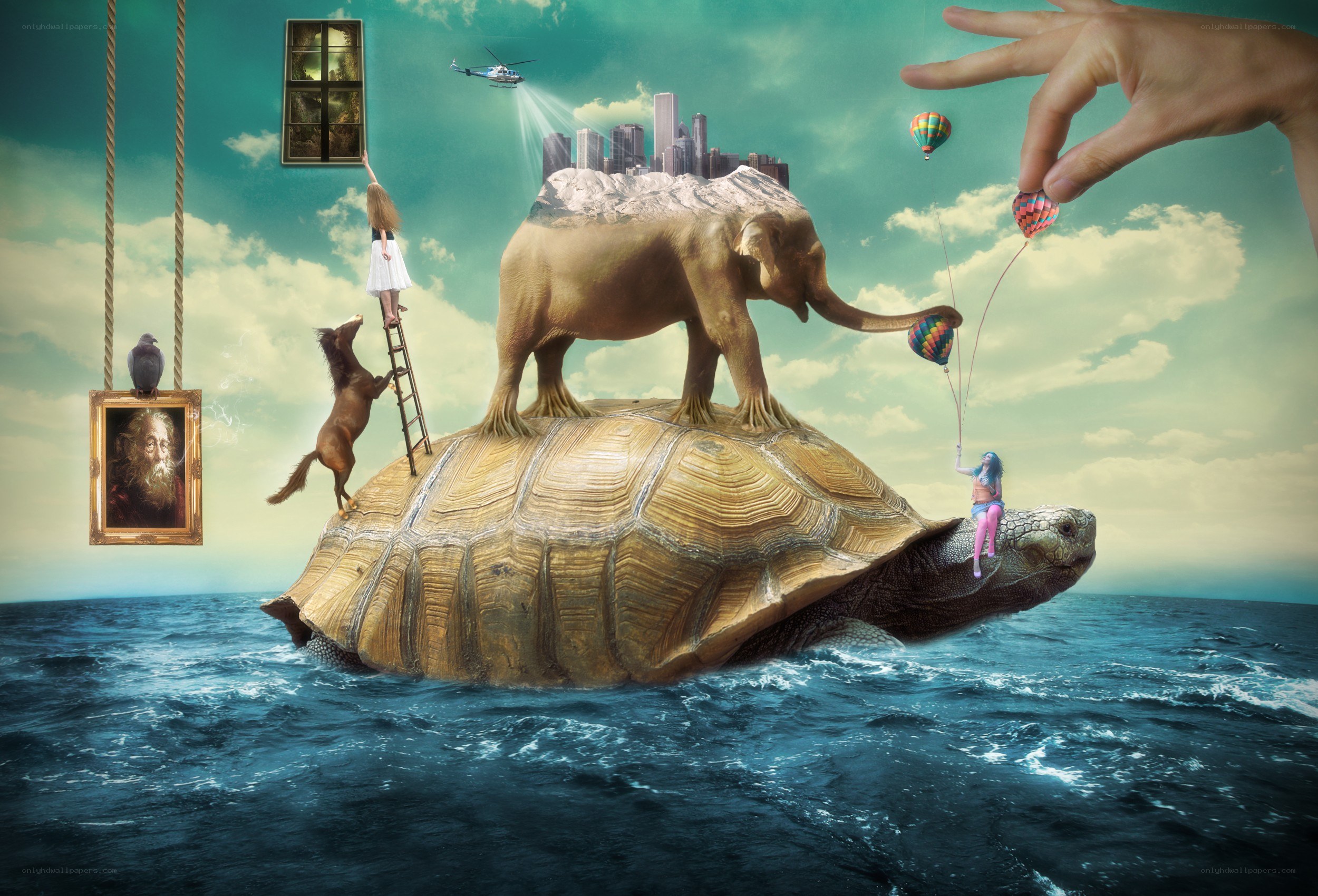 surreal floating island scene