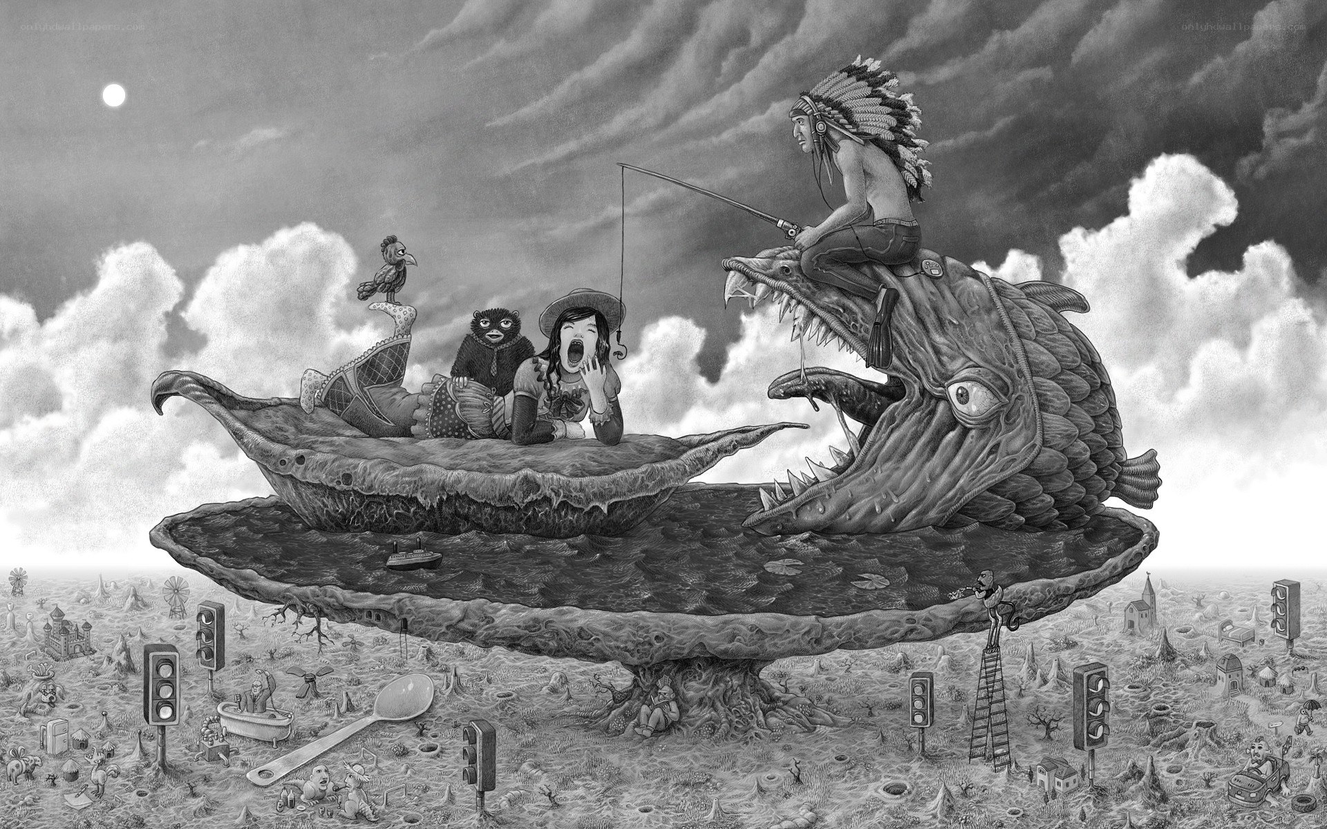 Surreal floating island scene