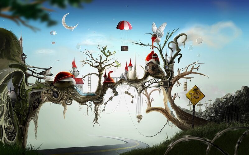 surreal floating tree landscape
