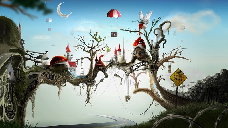 surreal floating tree landscape