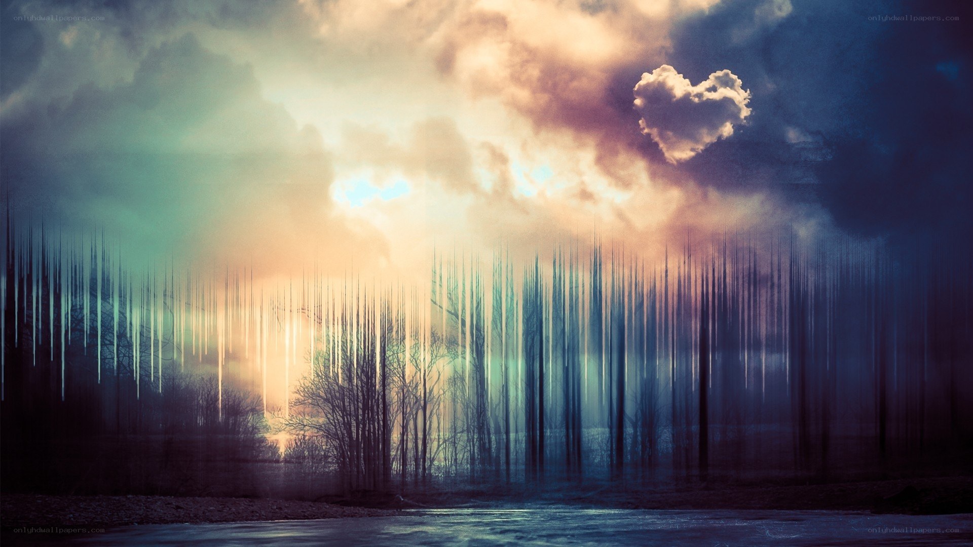 surreal forest at sunset