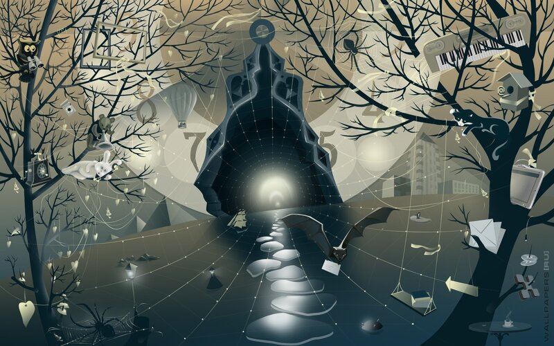 surreal forest with tunnel