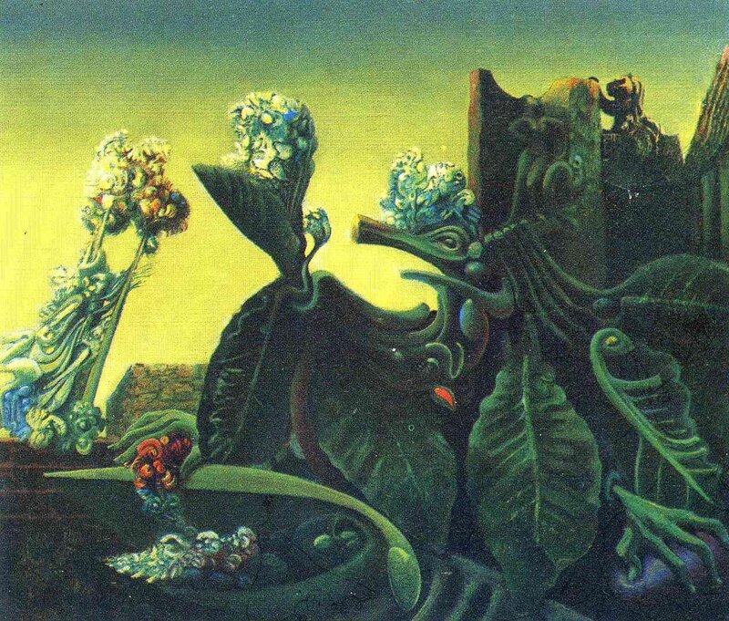 Surreal green landscape painting