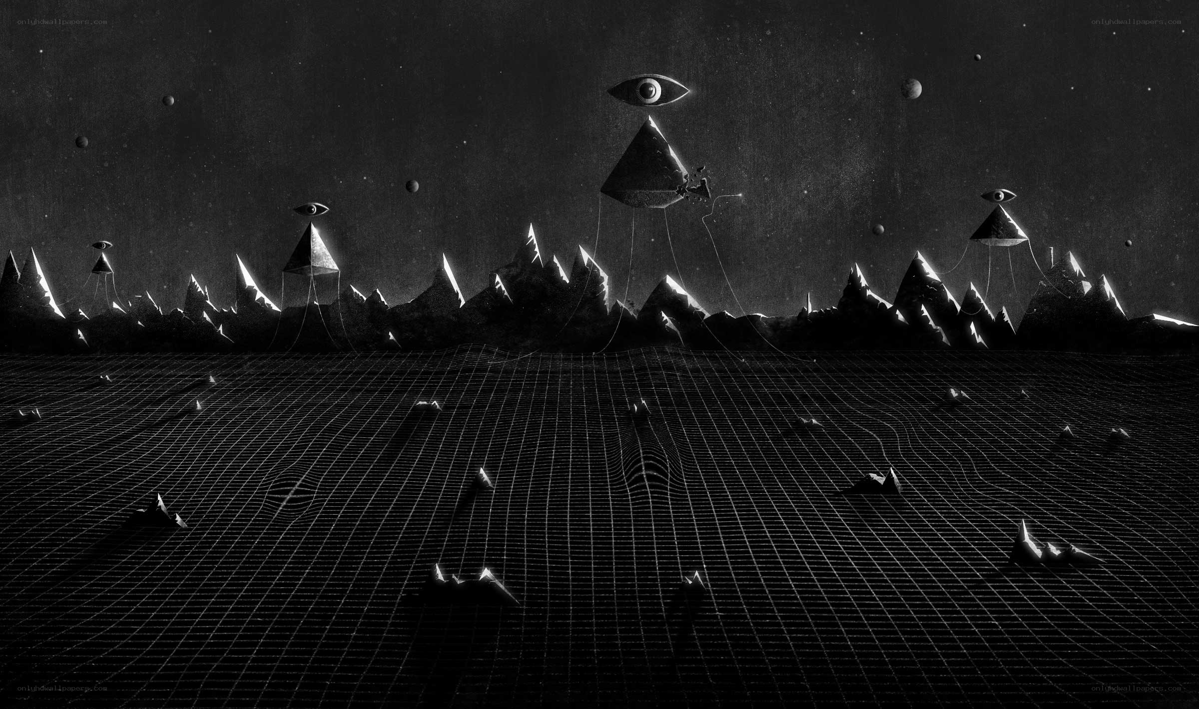 surreal grid landscape with eyes