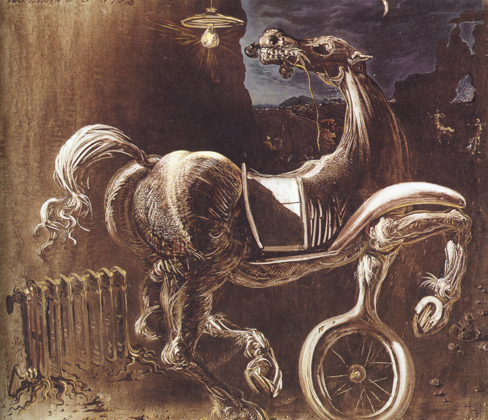 Surreal horse carriage scene