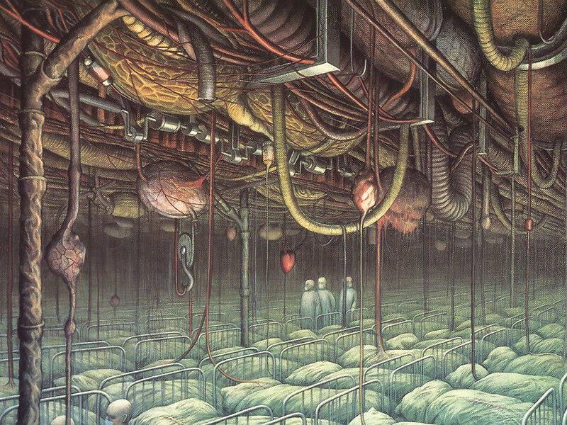 Surreal hospital with organic machinery