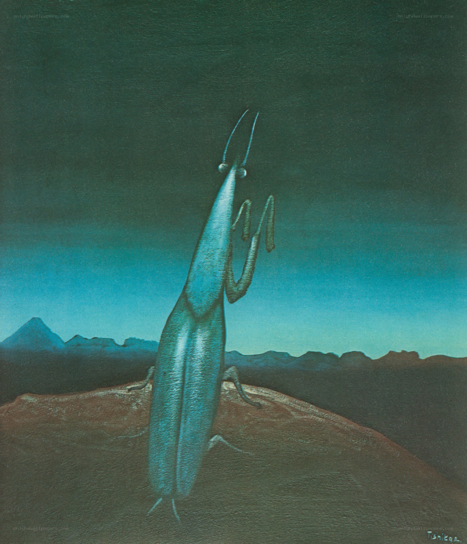 Surreal insect on a hill