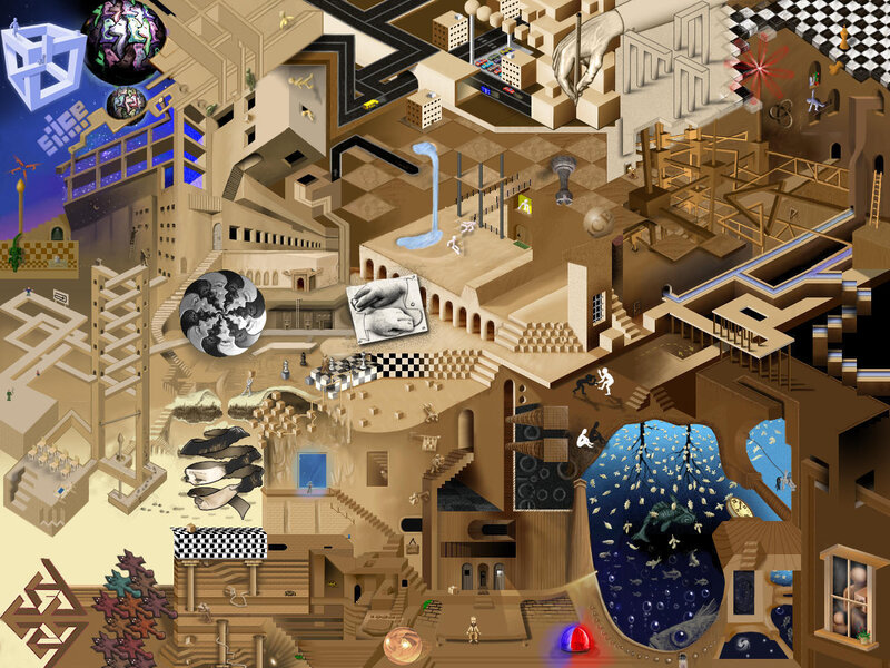Surreal isometric cityscape