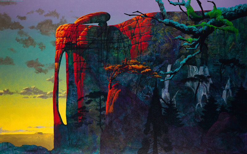 Surreal landscape at sunset