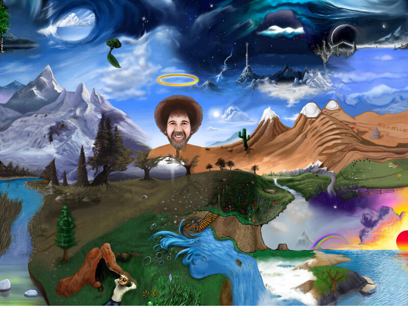 surreal landscape with bob ross