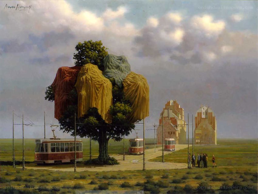 Surreal landscape with cloaked tree