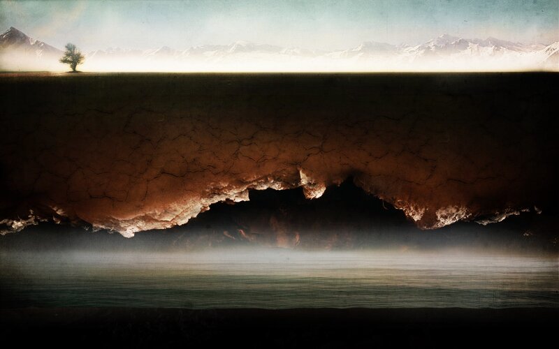 Surreal landscape with cracked earth