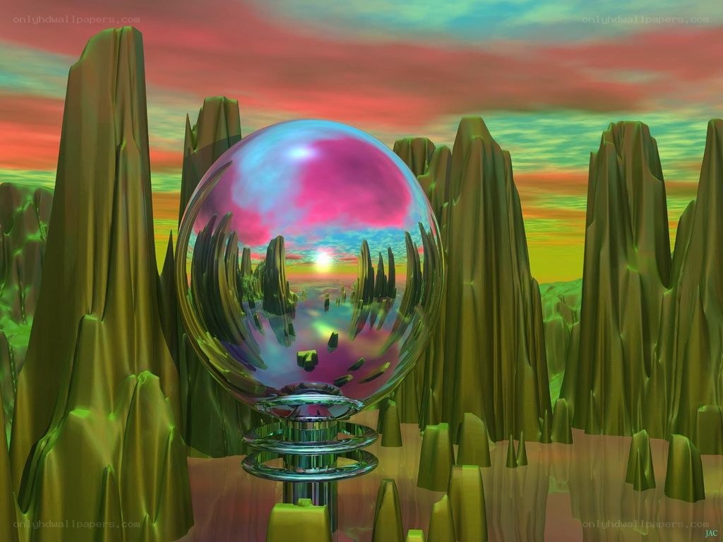 surreal landscape with crystal sphere