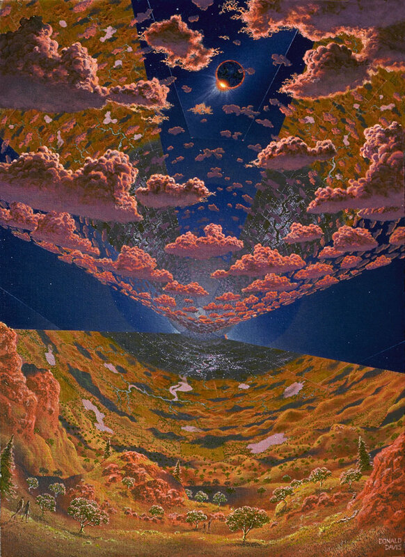 Surreal landscape with eclipse