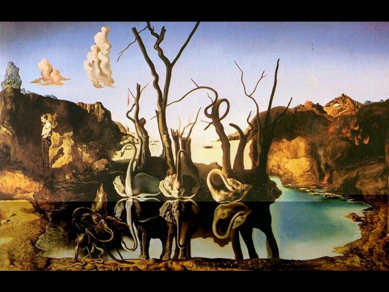 Surreal landscape with elephants