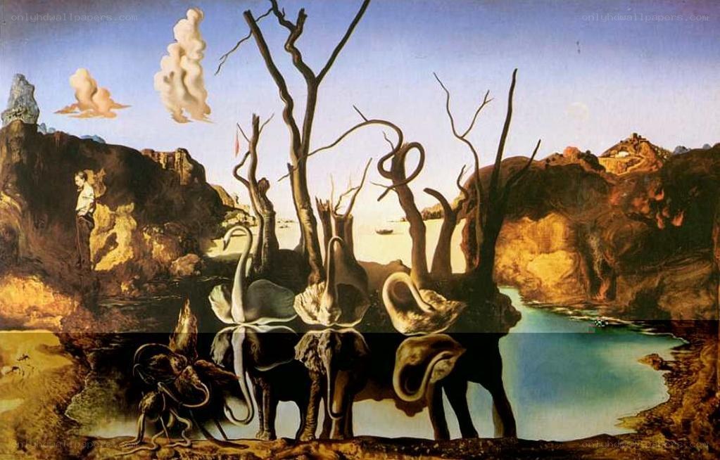 Surreal landscape with elephants