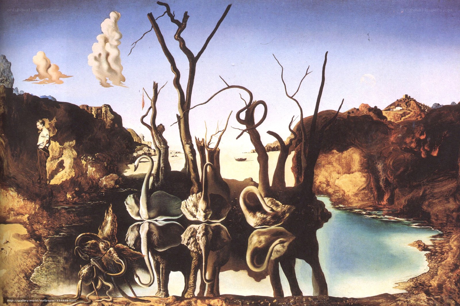 Surreal landscape with elephants