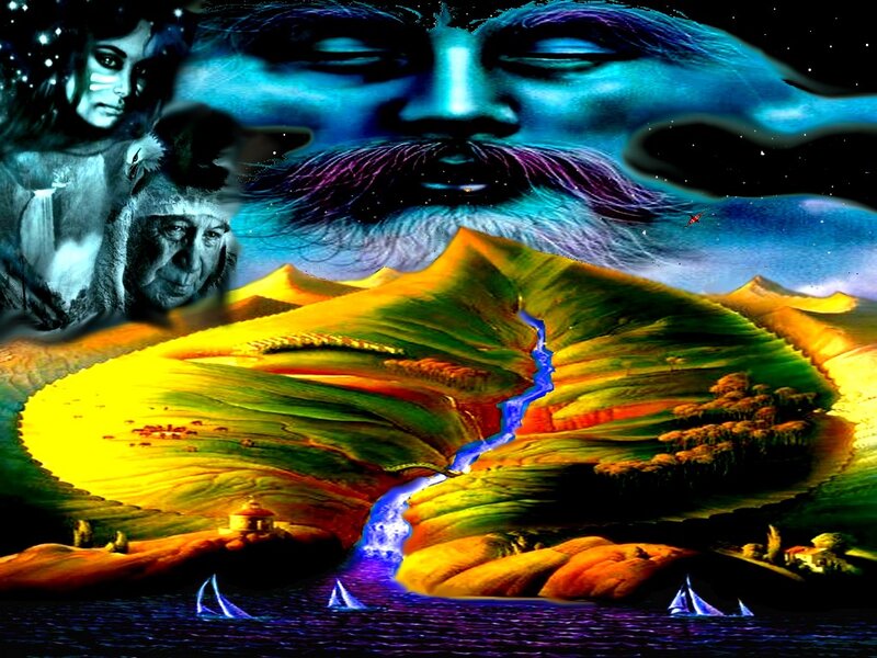 Surreal Landscape with Faces — Blue