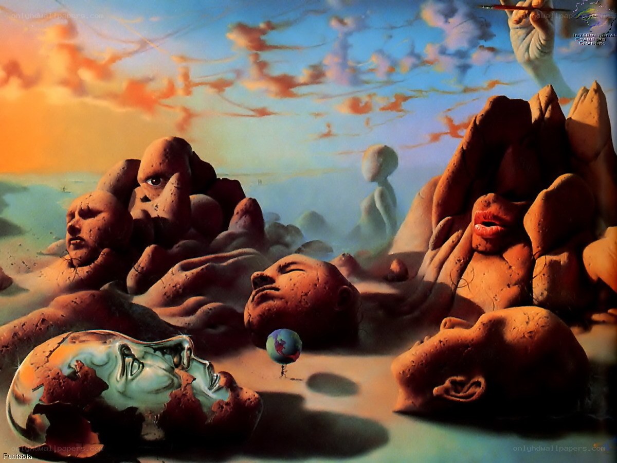 Surreal landscape with faces