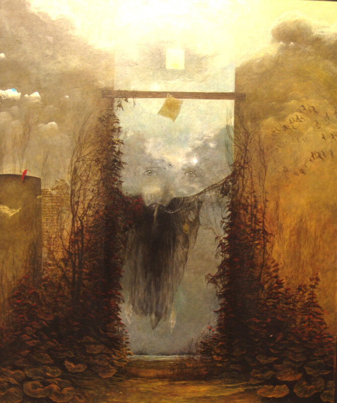 Surreal landscape with floating face