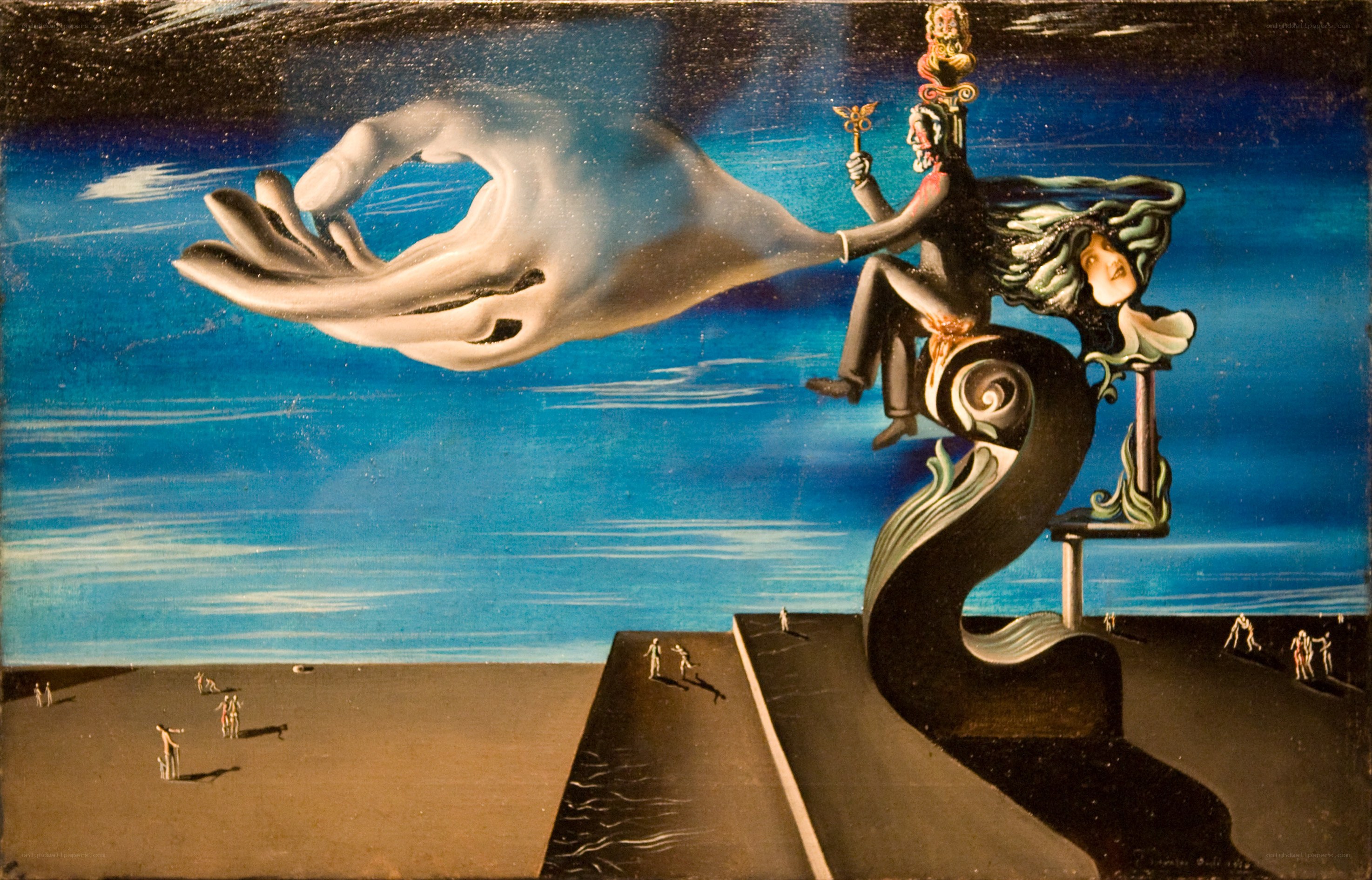 Surreal landscape with giant hand