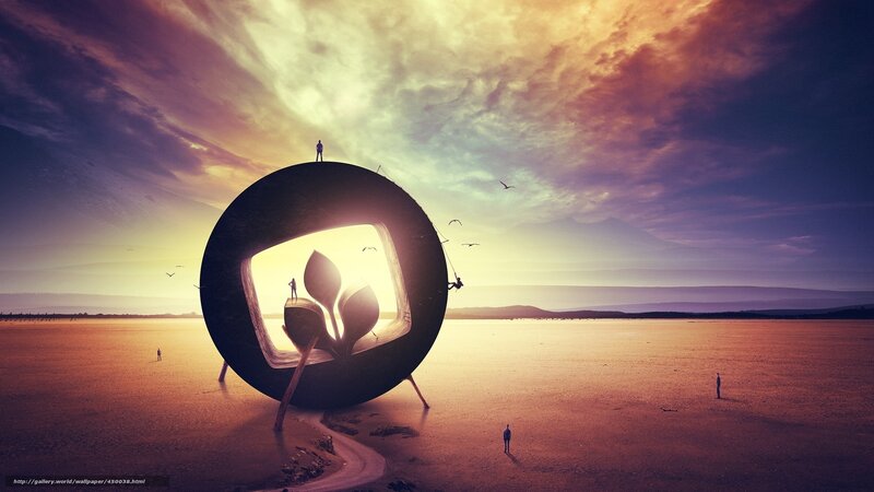 Surreal landscape with giant ring