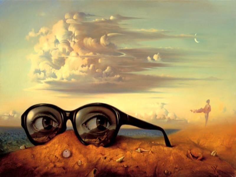 Surreal landscape with glasses