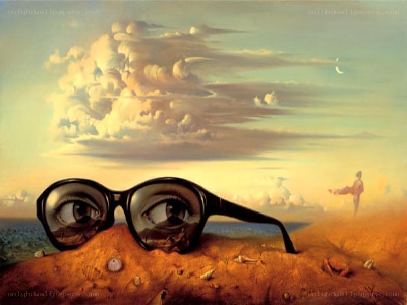 Surreal landscape with glasses
