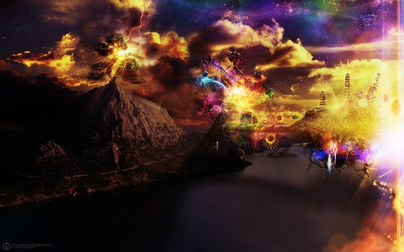 surreal landscape with lightning