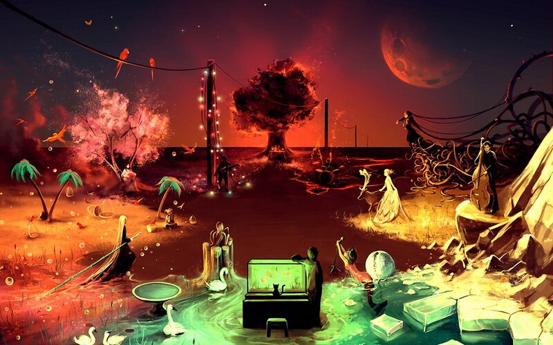 Surreal Landscape with Musicians
