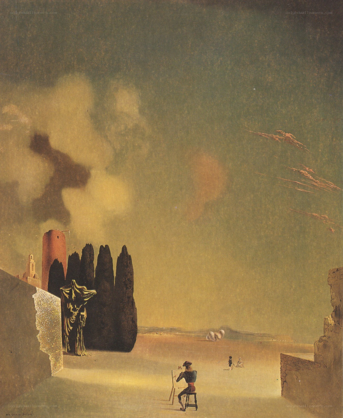Surreal landscape with painter