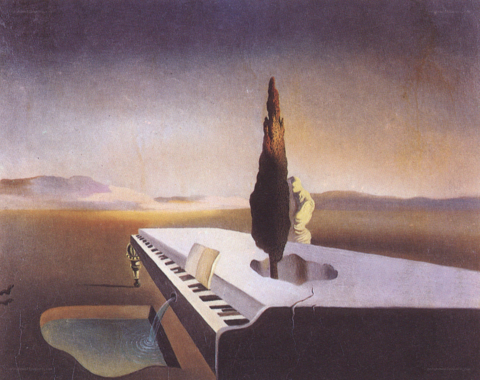 Surreal landscape with piano