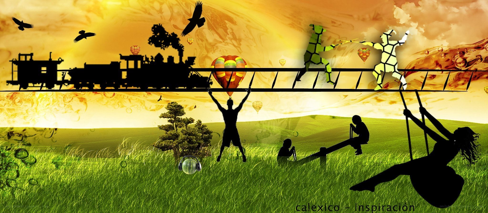 surreal landscape with silhouettes