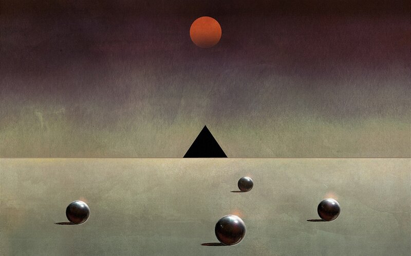 Surreal landscape with spheres