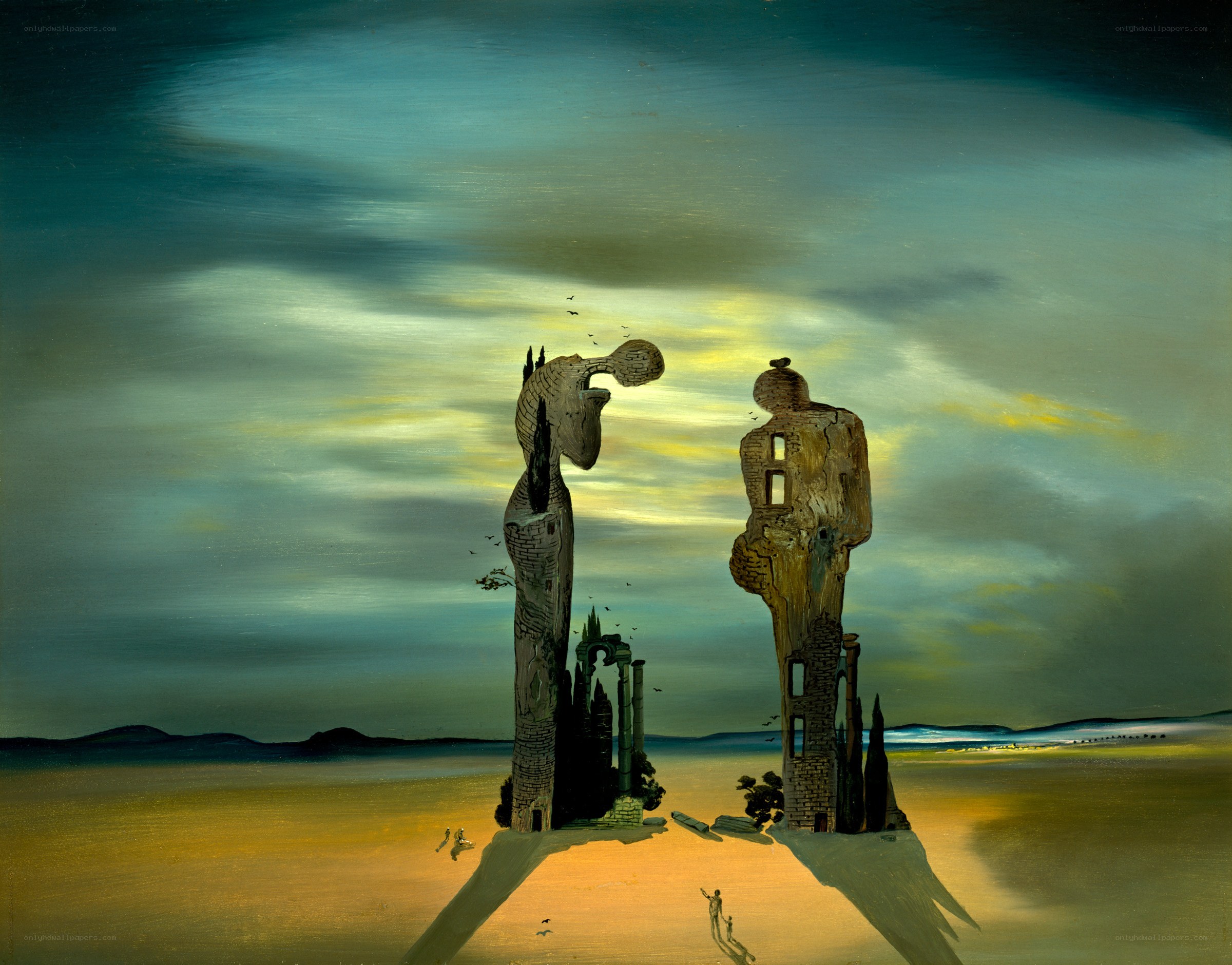 Surreal landscape with stone figures