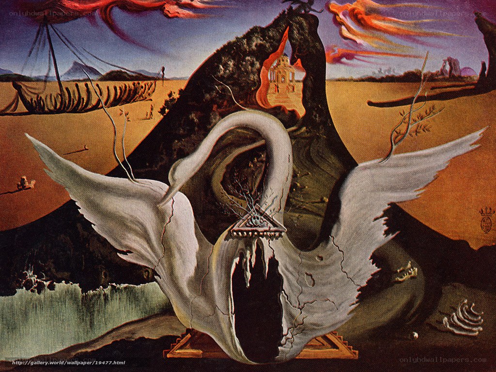 Surreal landscape with swan