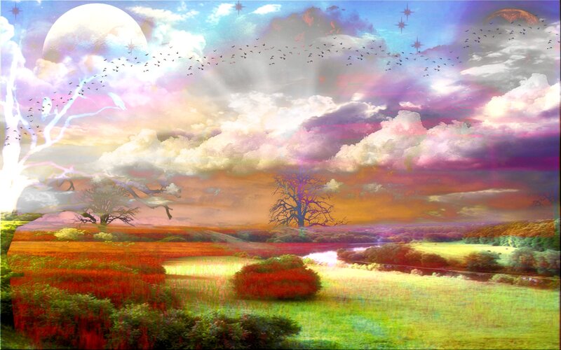 Surreal Landscape with Trees