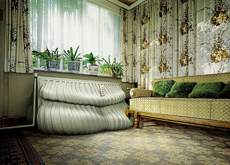 Surreal living room with organic sofa