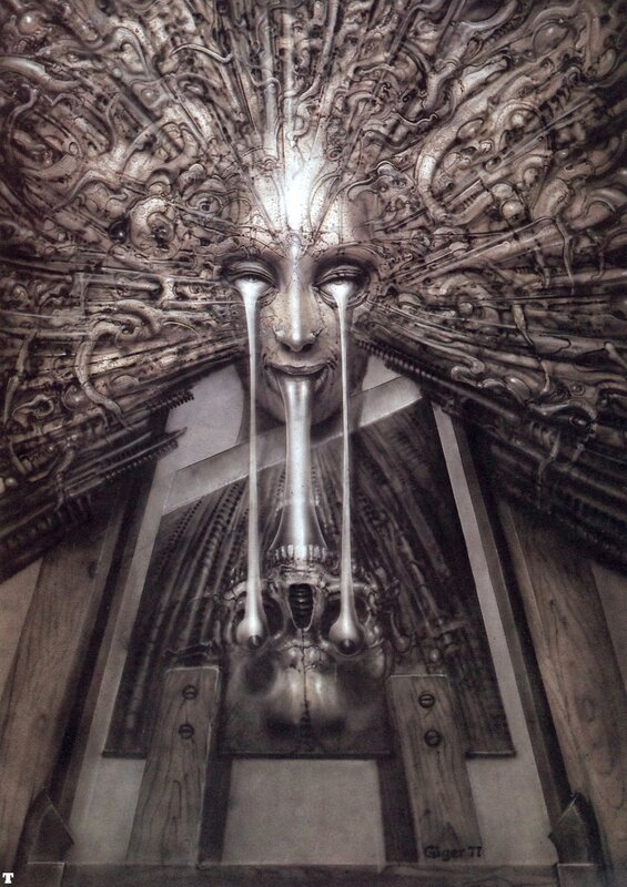 Surreal mechanical face sculpture