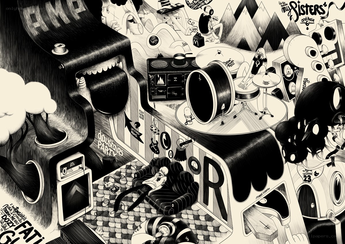 Surreal music party illustration
