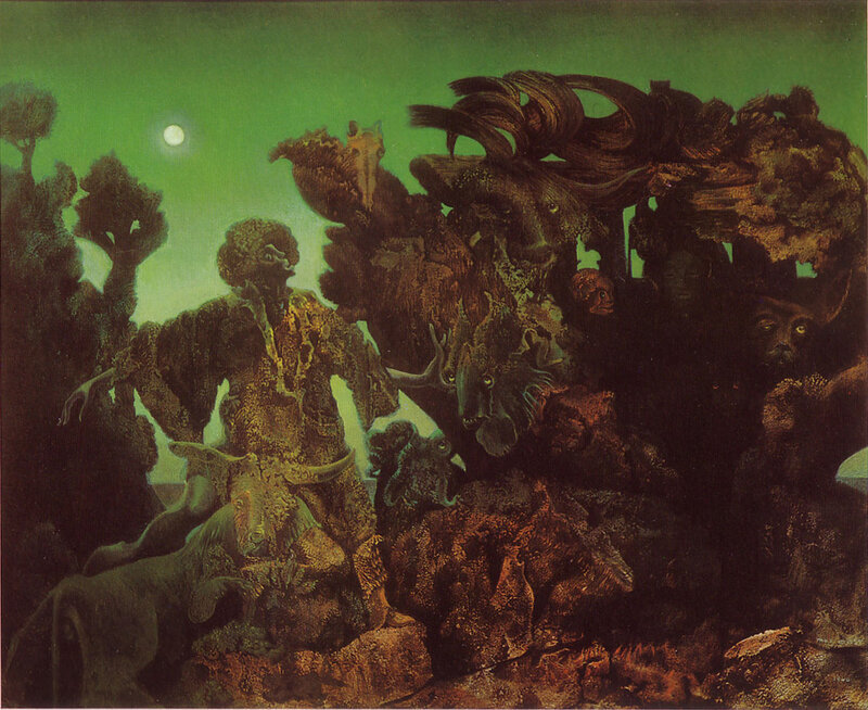 Surreal night scene with figures