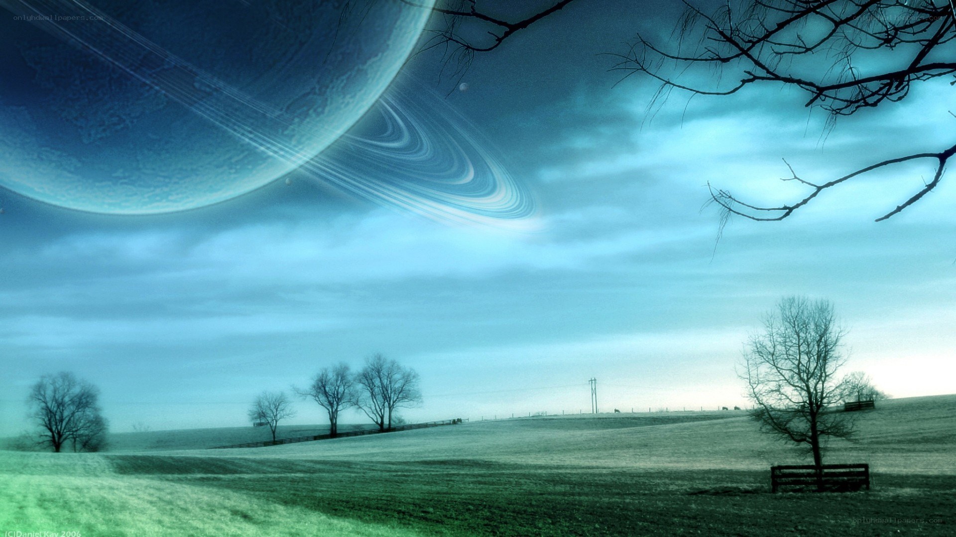 Surreal planet over a field