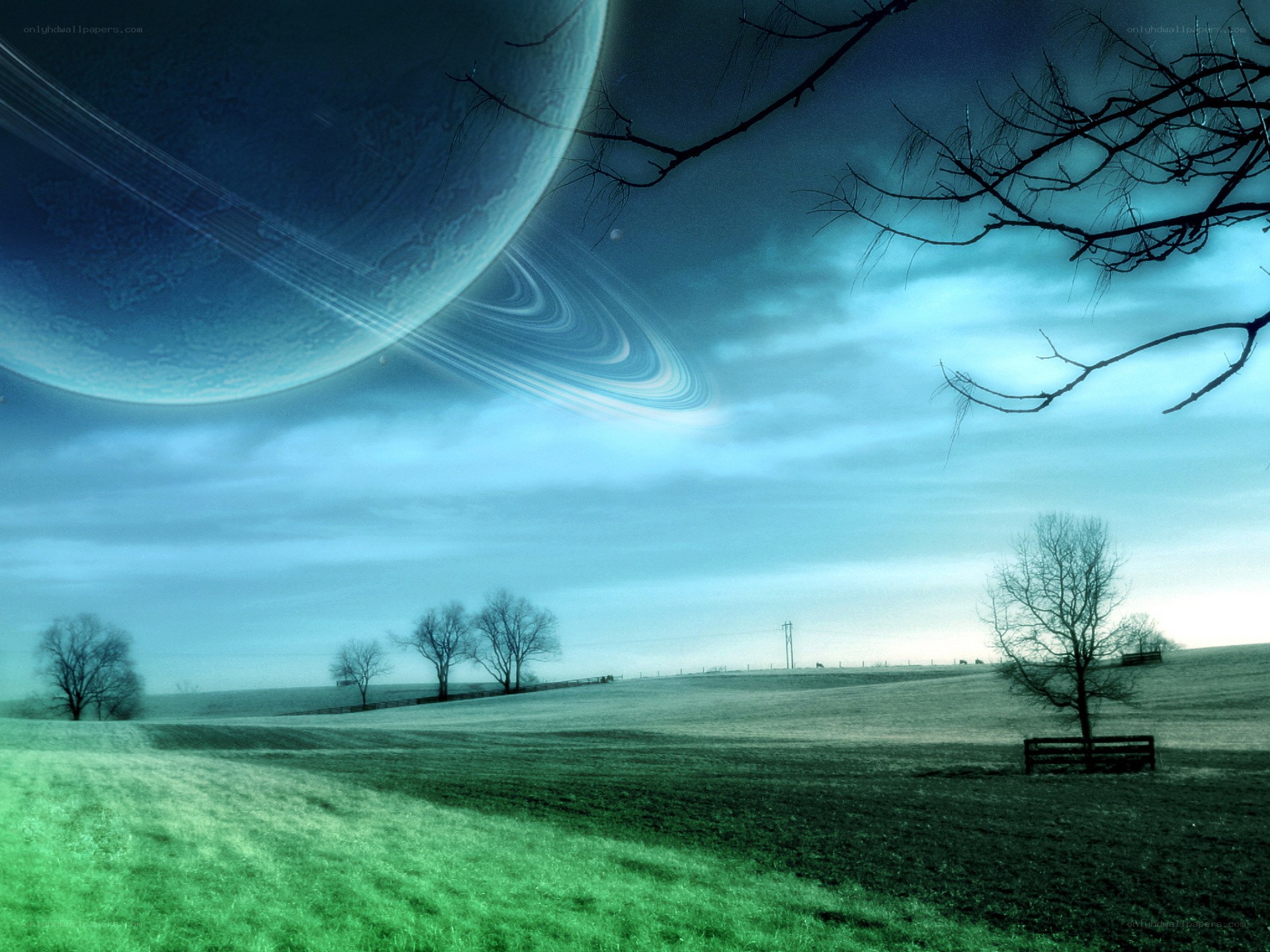 Surreal planet over a field
