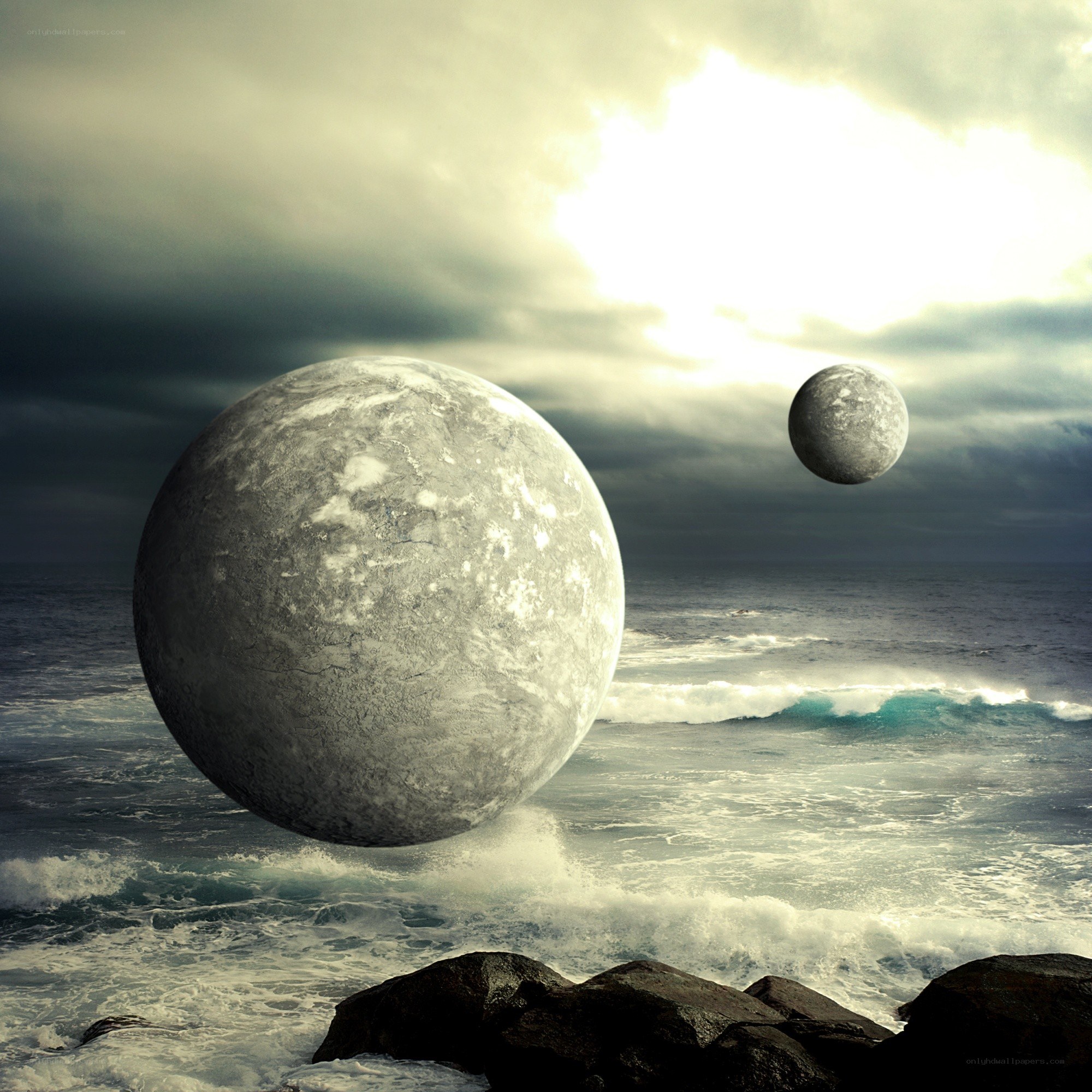 Surreal planets over ocean