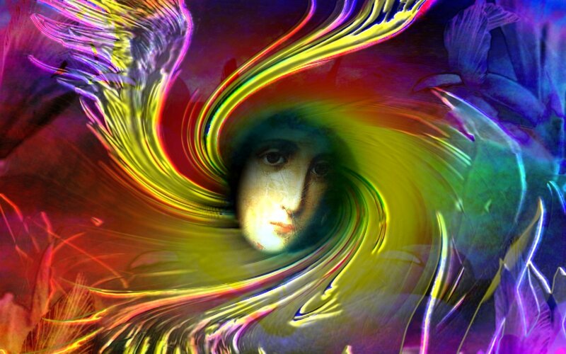 surreal portrait with colorful swirl
